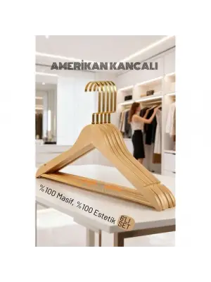 LasVegas Ahşap Elbise Askısı - 6lı Set, Lüks Amerikan Kancalı Gardırop Düzenleyici