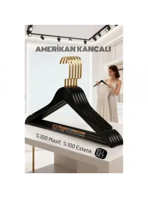 LasVegas Ahşap Elbise Askısı - 6lı Set, Lüks Amerikan Kancalı Gardırop Düzenleyici
