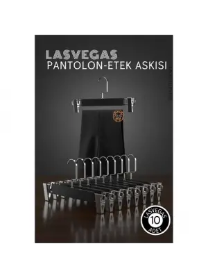 LasVegas  Siyah Ahşap Pantolon ve Etek Askı Seti 10lu Set, Lüks Amerikan Kancalı