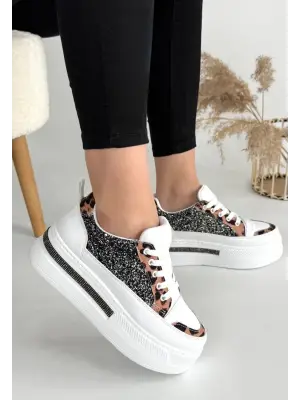 Lawin Beyaz Cilt Siyah Simli Bağcıklı Spor Ayakkabı