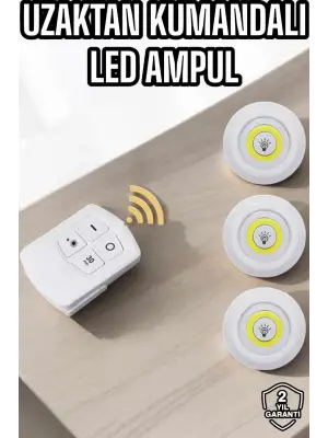 Led Lamba 3lü Uzaktan Kumandalı Yapışkanlı Beyaz Işık