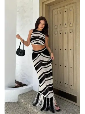 Omarı Püskül Detaylı Crop Takım