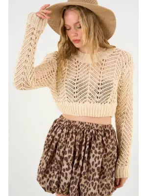 Şık Bej Leopar Desenli Kazak