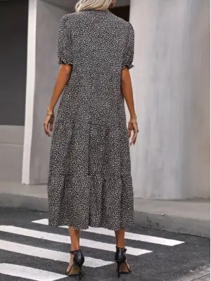 Omarı Vahşi Tarzda Kadın Midi Leopar Desen Elbise
