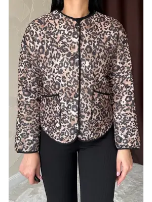 Omarı Desenli Kapitone Ceket - Stilinize Leopar Dokunuşu