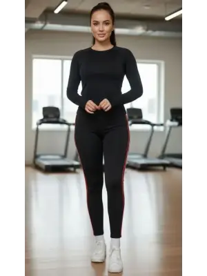 Siyah Likralı Penye Spor Tayt Kadın Giyim