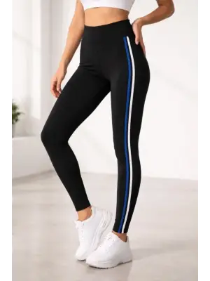 Şık Beyaz Mavi Şeritli Detaylı Tayt.