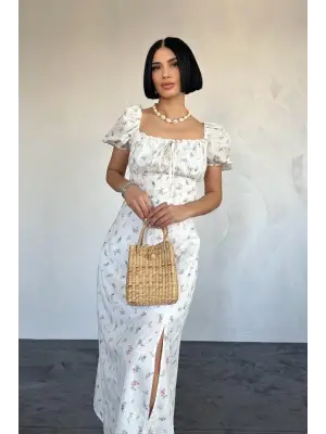 Lila Çiçekli Yazlık Elbise