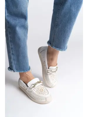 Çiçek Desenli Bayan Babet Ayakkabı