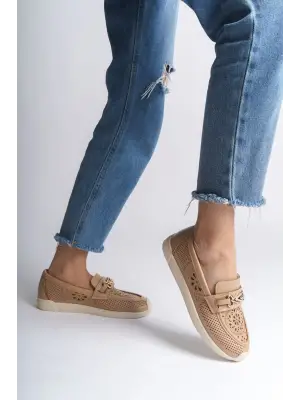 Çiçek Desenli Bağcıksız Rahat Tabanlı Babet Ayakkabı Kadın Giyim