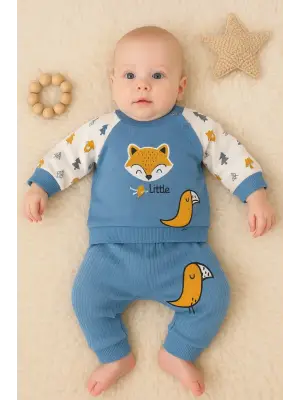 Littie Fox Nakışlı % 100 Pamuklu 2li Erkek Takım