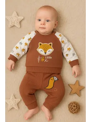 Littie Fox Nakışlı % 100 Pamuklu 2li Erkek Takım