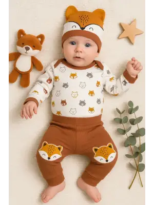 Little Fox Desenli 3lü % 100 Pamuklu Erkek Takım