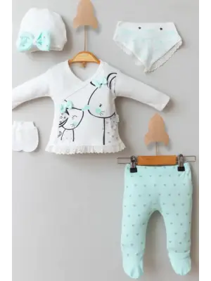 Little Mause Desenli % 100 Pamuk 5li Kız Bebek Hastane Çıkış Seti