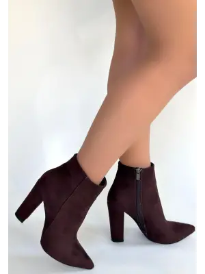 Açık Kahve Süet Topuklu Bot Kadın Giyim