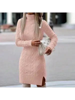   Yünlü Motifli Midi Boy Triko Elbise