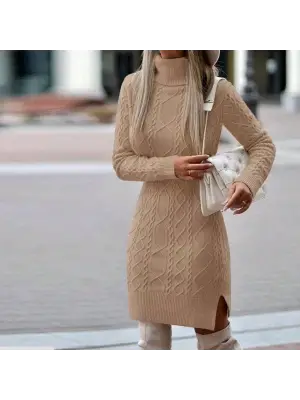 Loren Yünlü Motifli Midi Boy Triko Elbise