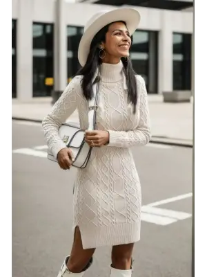 Loren Yünlü Motifli Midi Boy Triko Elbise