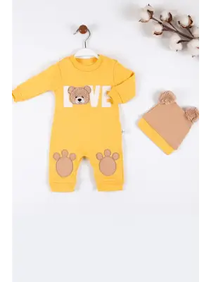 Love Bear Nakışlı % 100 Pamuk Erkek Bebek Tulumu
