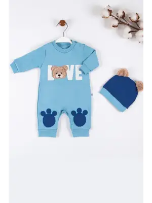 Love Bear Nakışlı % 100 Pamuk Erkek Bebek Tulumu
