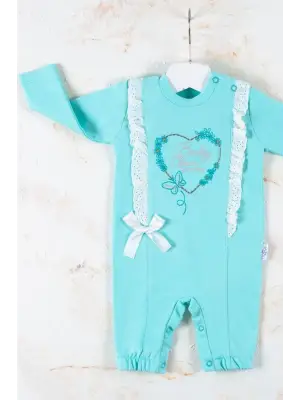 Love Kalp Nakışlı % 100 Pamuk Kız Bebek Tulumu