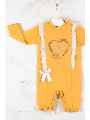 Love Kalp Nakışlı % 100 Pamuk Kız Bebek Tulumu