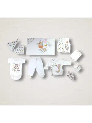 Çarpıcı Zürafa Nakışlı Zıbın Takımı Ekru