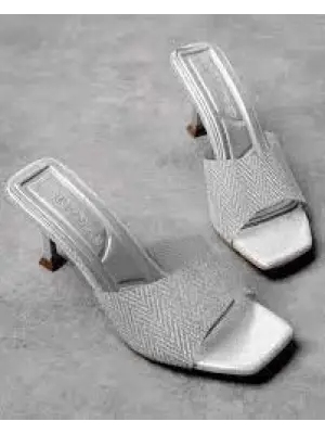 Platin Simli Topuklu Terlik Kadın Giyim