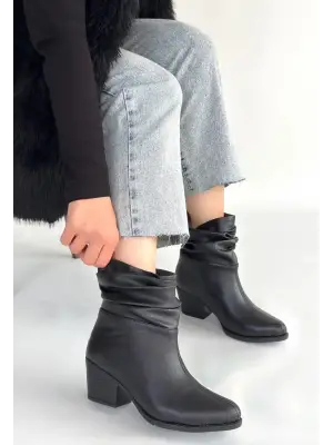 Lukana Siyah Cilt Topuklu Körüklü Bot