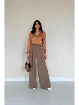 Omarı Saten Vizon Renkli Gömlek