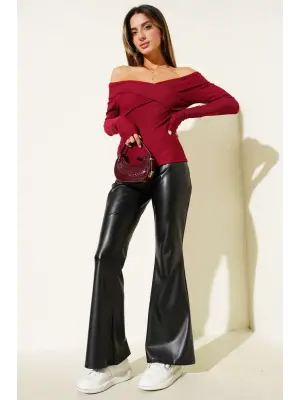 Madonna Çapraz Yaka Bluz Bordo  