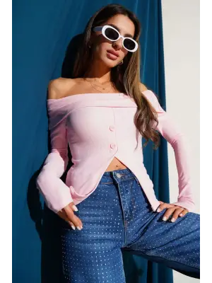 Madonna Yaka Düğmeli Bluz pembe t4329
