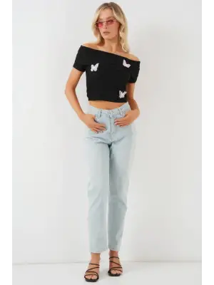 Madonna Yaka Kelebek Detaylı Bluz 957 - Siyah