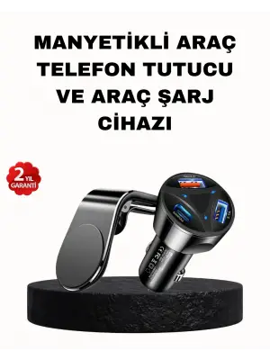 Manyetik Araç Telefon Tutucu Ve Hızlı Şarj Adaptörü 2’li Set