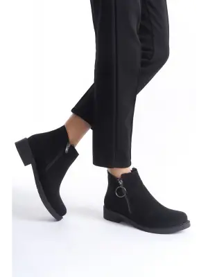 Zarif Fermuarlı Süet Bayan Bot