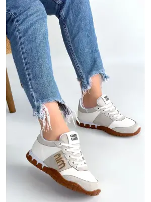 Marje Beyaz Cilt Bağcıklı Spor Ayakkabı