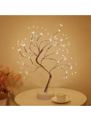 Masaüstü Peri Ağaç LED Lamba – Gün Işığı Rengi, 3 Kademeli Işık Ayarlı, Şarjlı Dekoratif Ortam Aydınlatması