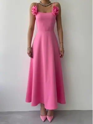 Gül İp Askılı Elbise