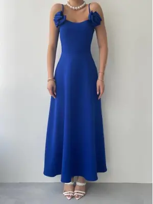 Omarı Zarif Gül İp Askılı Elbise