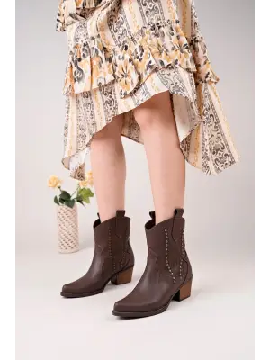 Acı Kahve Cilt Topuklu Bot Kadın Giyim