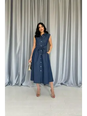 Mavi Benorra Çıtçıtlı Elbise