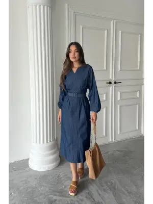 Mavi Benorra Uzun Kollu Elbise
