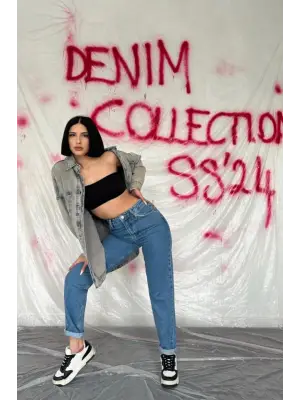 Modern Mavi Boru Paça Jeans Pantolon