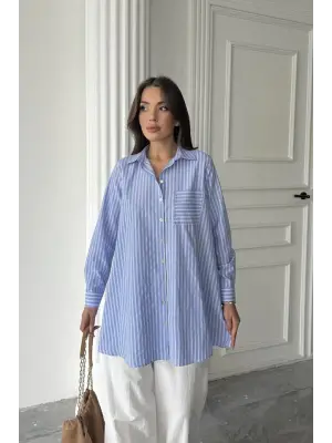 Mavi Çizgili Uzun Gömlek