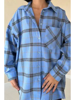 Omarı Şık Mavi Ekose Desenli Gömlek