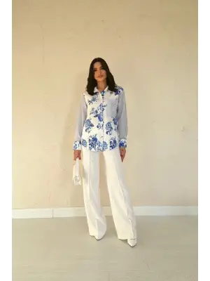 Omarı Mavi Garnili Elegan Gömlek