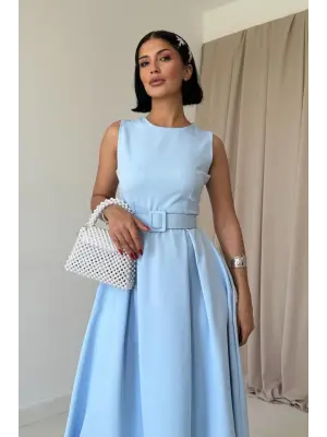 Omarı Mavi Halter Yaka Bebe Elbise