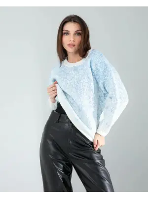 Omarı Göz Alıcı Mavi Kar Tanesi Triko Kazak