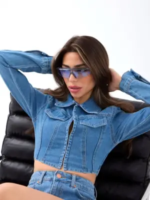 Omarı Kadın Mavi Kot Ceket