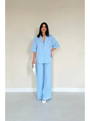Omarı Mavi Tek Düğmeli Takım